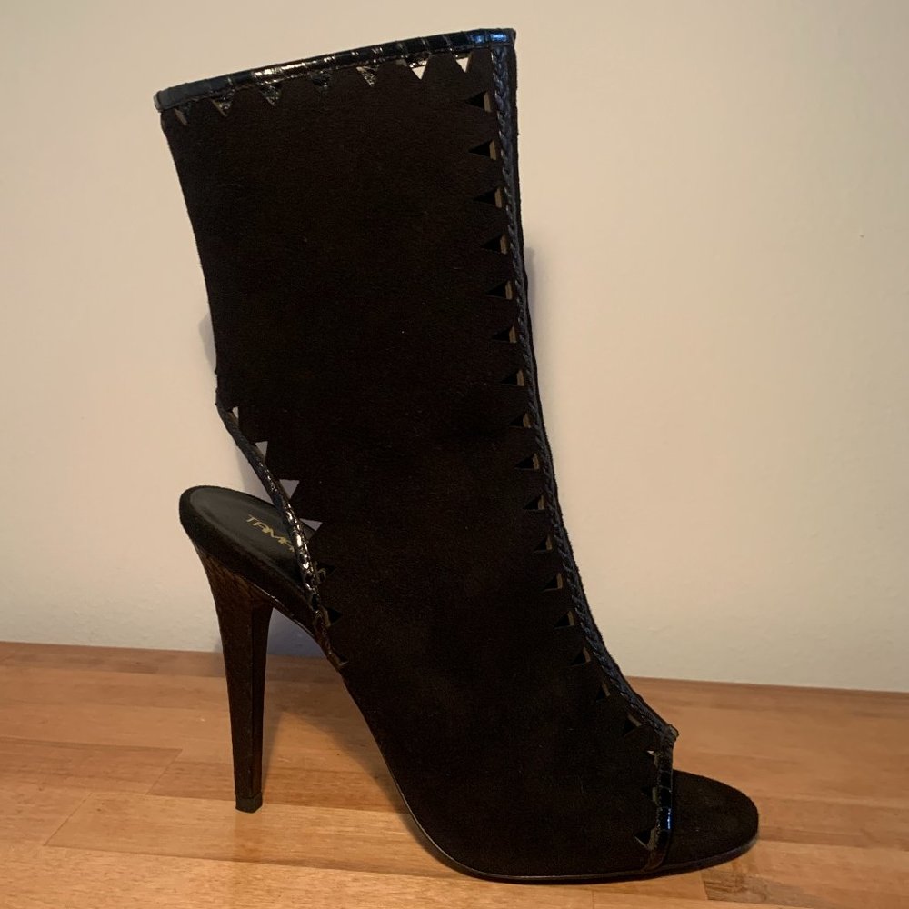 New Tamara Mellon Boots Sunkiss Black Suede with Elaphe Trim